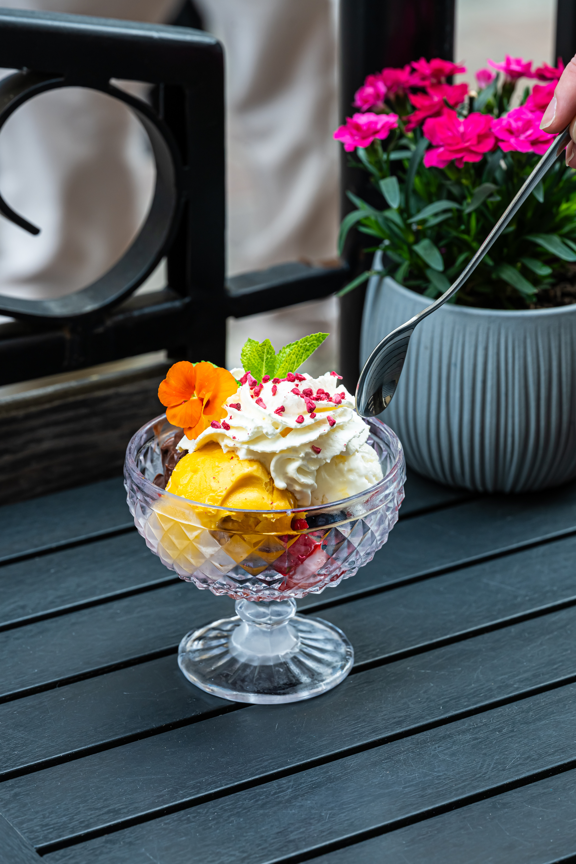 Ice cream dessert with fruits